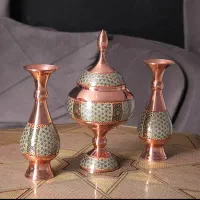 شکلات خوری و گلدان مس خاتم با جعبه برای روز مادر