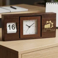 ساعت رومیزی چوبی شیک با تقویم روزشمار