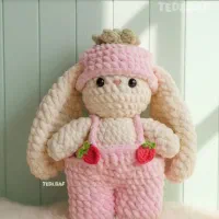 خرگوش بافتنی توت فرنگی و قورباغه ای و.(کاموا مخمل)