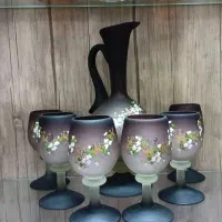 ۶عدد جام و پارچ دکوری شیشه‌ای کاردست نقاشی شده