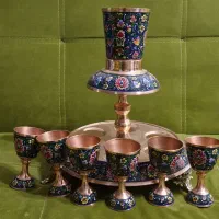 شربت خوری مس و پرداز میناکاری با جام مخصوص ساقی|صنایع دستی و سایر لوازم تزئینی|قم, سالاریه|دیوار