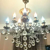 لوستر برنزی آبکاری نقره ای 5 شاخه 10 شعله