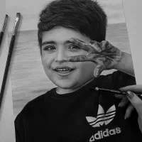 تابلو نقاشی سیاه قلم چهره و رنگ روغن وفانتزی