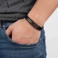 دستبند طلا 18 عیار مردانه با بند چرمی  ویانا