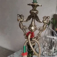 قلیون برنجی نو با شیشه .شیلنگ .سری