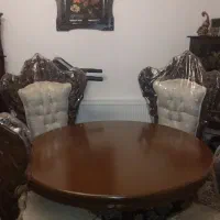 میز و صندلی ۴ نفره استیل منبت چوب گردو