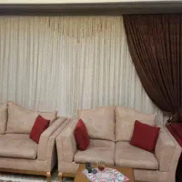 ۲ عدد پرده پذیرایی شیک بهمراه کتیبه چوبی