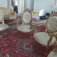 سه صندلی دسته دار و دو صندلی بدون دسته منبت کاری