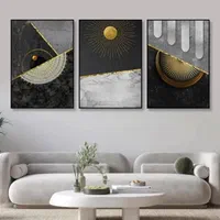 تابلو نقاشی طلایی چاپ مشکی طوسی ورق طلا سه تکه لت|تابلو، نقاشی، عکس|تهران, جنت‌آباد شمالی|دیوار