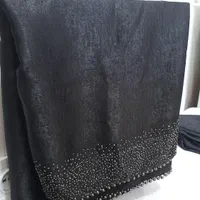 دوعدد شال مجلسی کاملا مشکی شاین دار و لبه نگینی