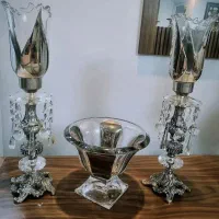 شمعدانی کریستال پایه برنز با دکوری اعیانی