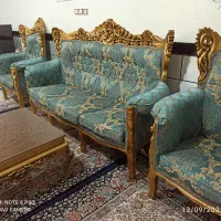 سرویس مبلمان ۹ نفره استیل با جلومبلی و میز عسلی