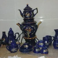 یک سرویس کامل چایی خوری سماور برقی چینی و پارچ و..