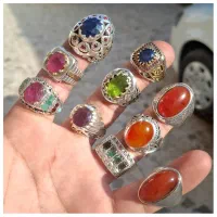 انگشترجواهری یاقوت زبرجد زمرد عقیق یمنی نشاندار