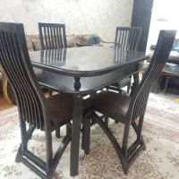 میز ناهارخوری  چوبی دو طبقه شیشه خور