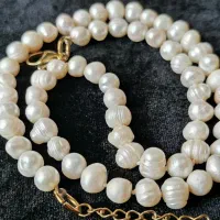 گردنبند مروارید پرورشی استیل ۳۱۶ آبکاری ۷ لایه طلا