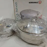 قابلمه استیل کرکماز نو سایز۳۶و۲۸ کفگیر و ملاقه