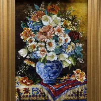 تابلو فرش گل و گلدان رومیزی