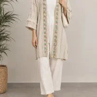 مانتو کرم طرح دار شیک و مجلسی