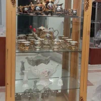 بوفه چوب راش ورق طلا با چراغ