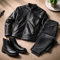 کاپشن چرم طرح پوست مار ساده مردانه تعداد محدود