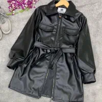 کت چرم چرمی بلند و بارانی مشکی بلند