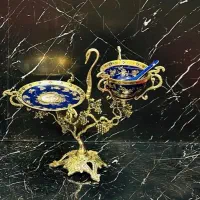 سرویس پذیرایی برنجی بشقاب چینی سرمه ای و کرم|ظروف سرو و پذیرایی|تهران, خاک سفید|دیوار