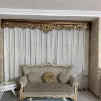 پرده پذیرایی و کتیبه و زیر پرده ای و میله پرده