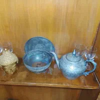 قوری وقابوقدح وکله بودای برنجی عتیقه ارسال اصفهان