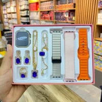 اپل واچ دخترانه با ست جواهرات نگینی و 3 بند اضافه