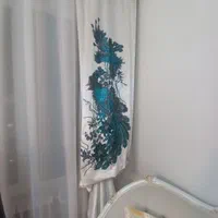 پرده مدل کتیبه با طرح سیمرغ آبی