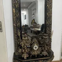 ست کامل کنسول، آینه و شمعدان و ساعت در حد نو