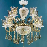 لوستر سرامیکی ده شعله گل رز طرح جدید به شرط برنج