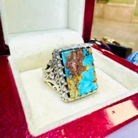 انگشتر فوق لوکس سنگ فیروزه آبی شجری طلایی نیشابوری|بدلیجات|تبریز, |دیوار