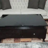 میز جلو مبلی چوبی کشودار شیشه سکوریت نشکن