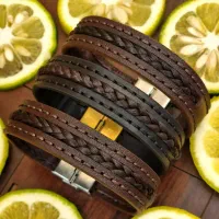 دستبند موی یار چرم طبیعی دست دوز