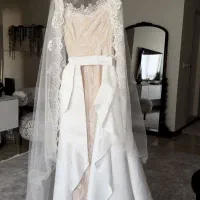 لباس عروس دو دامنه دانتل فرانسوی