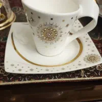 میوه خوری پیرکس خارجی فنجان نلبکی طلاکوب