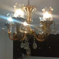 لوستر برنز ۵ شاخه با آویز کریستال دو عدد