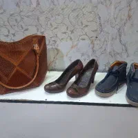 دوجفت کفش زنانه چرم  به همراه کیف چرم نو