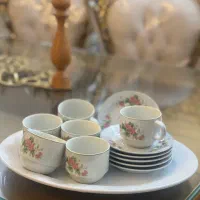 یک دست فنجان نعلبکی گل سرخی|ظروف سرو و پذیرایی|اصفهان, دشتستان|دیوار