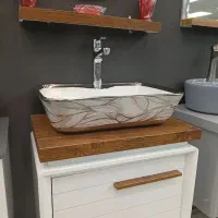 سه بعدی  کابینتی روشویی چوب تیره ۶۰در ۴۰