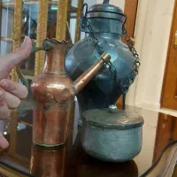 روغن دون آفتابه ظرف غذا قندان مسی قدیمی عتیقه