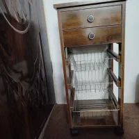 جا سیب زمینی پیاز چوبی چرخدار  نو