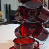 یک دست فنجان چای خوری یاقوتی فرانسه