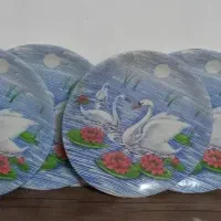 یک دست بشقاب ملامین قدیمی طرح قو