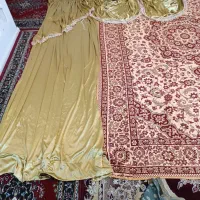 پرده دستک والان پرده دو عددکامل با گیپور و قالیچه|پرده، رانر، رومیزی|مشهد, الهیه|دیوار