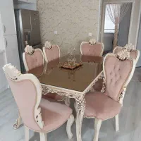 میز ناهارخوری ۶نفری چوب راش پارچه مخمل ترک