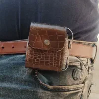 کیف سیگار و فندک کمری چرم‌ طبیعی گاوی دستدوز