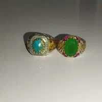 دوعدد انگشتر نقره نگین معدنی